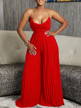 Spaghetti Strap High Waist Pleated Jumpsuits