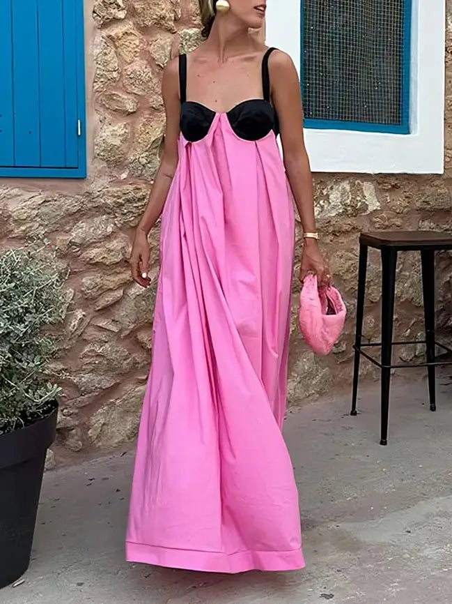 Pink Backless Bow Tie Maxi Dress