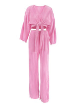 V Neck Tie Up Top & Long Pant Lounge Set