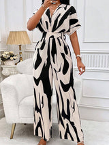 Printed High Waist V Neck Jumpsuits