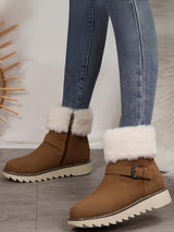 Buckle Plush Platform Snow Mid-Calf Boots