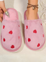 Heart Embroidery Plush Slippers