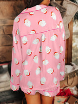 Santa Print Satin Long Sleeve Pajama Set