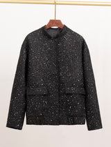 Stand Collar Solid Color Sequin Jacket