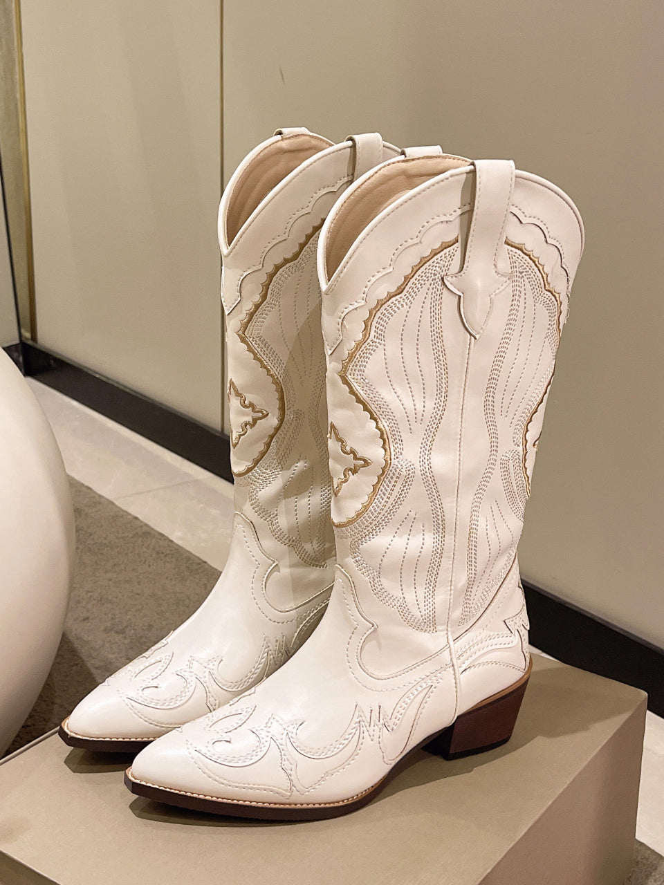 Embroidered Cowboy Mid-Calf Boots