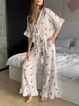 Ruffled Sleeves Print Pajama Set