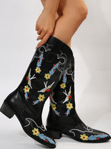 Block Heel Embroidered Cowboy Boots