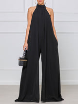 Halter Chiffon Wide Leg Jumpsuit