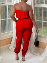 Strapless Tie Up Solid Color Jumpsuit