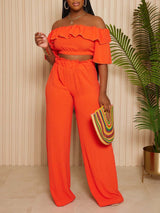 Ruffle Crop Top & Wide Leg Pant set