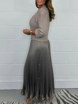 Crew Neck Pleated Long Sleeve Maxi Dress