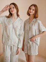 Kafiloe Green Hydrangea Print Pajama Set