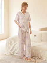 Kafiloe Purple Floral Short Sleeve Pajama Set