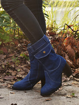 Denim Block Heel Mid-Calf Boots