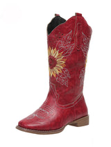 Vintage Embroidered Block Heel Mid-Calf Boots