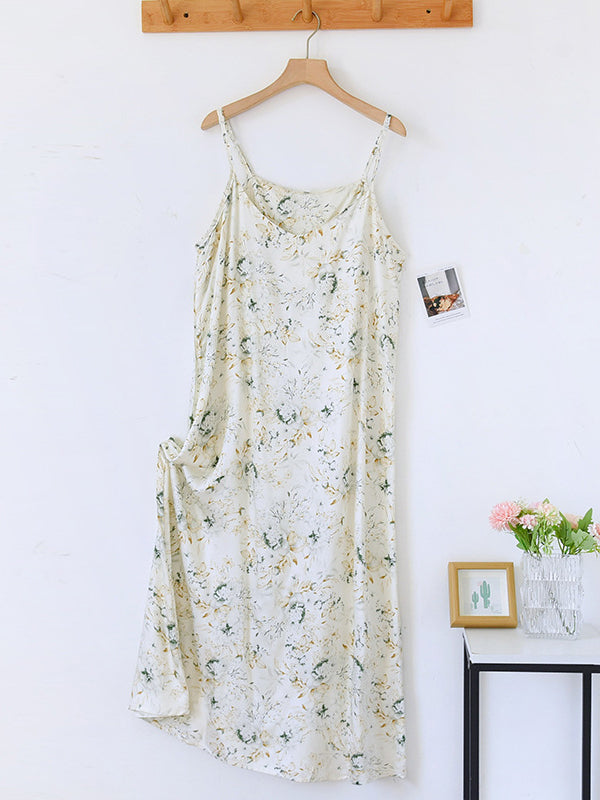 Spaghetti Strap Satin Print Midi Nightdress