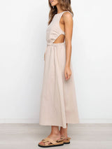 Backless Hollow Out Solid Color Maxi Dress