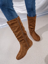 Suede Pleated Solid Color Mid-Calf Boots