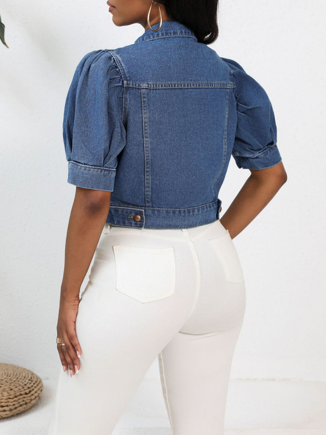 Puff Short Sleeve Denim Jacket