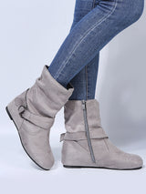 Solid Color Buckle Flat Ankle Boots