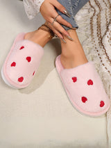 Heart Embroidery Plush Slippers