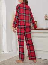 Color Block Plaid Long Sleeve Pajama Set