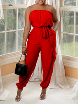 Strapless Tie Up Solid Color Jumpsuit