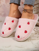 Heart Embroidery Plush Slippers