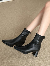 Vintage Solid Color Block Heel Ankle Boots