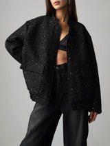 Stand Collar Solid Color Sequin Jacket