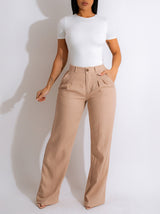 Straight Leg Solid Color Long Pants