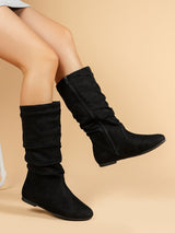 Suede Pleated Solid Color Mid-Calf Boots