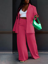 Solid Color Blazer & Wide Leg Pant Set