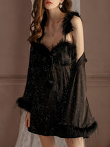 Kafiloe Starry Feather Trim Cami Nightgown