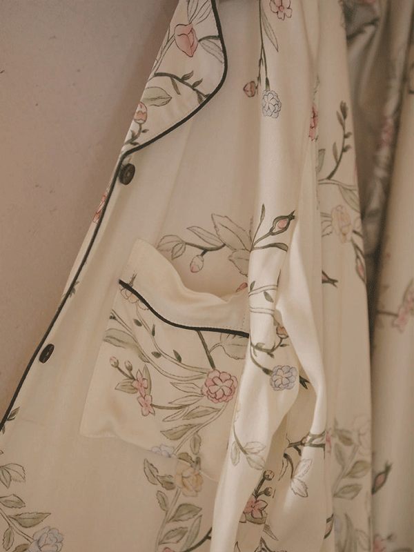 Flower Print Lapel Long Sleeve Pajama Set
