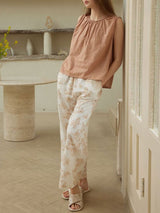 Cotton Sleeveless Top & Printed Pants Pajama Set