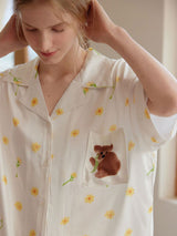 Short Sleeve Koala Pocket Printed Pajamas Set