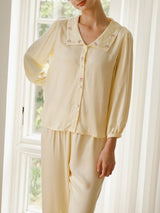 Rose Embroidery Bubble Sleeve Pajama Set