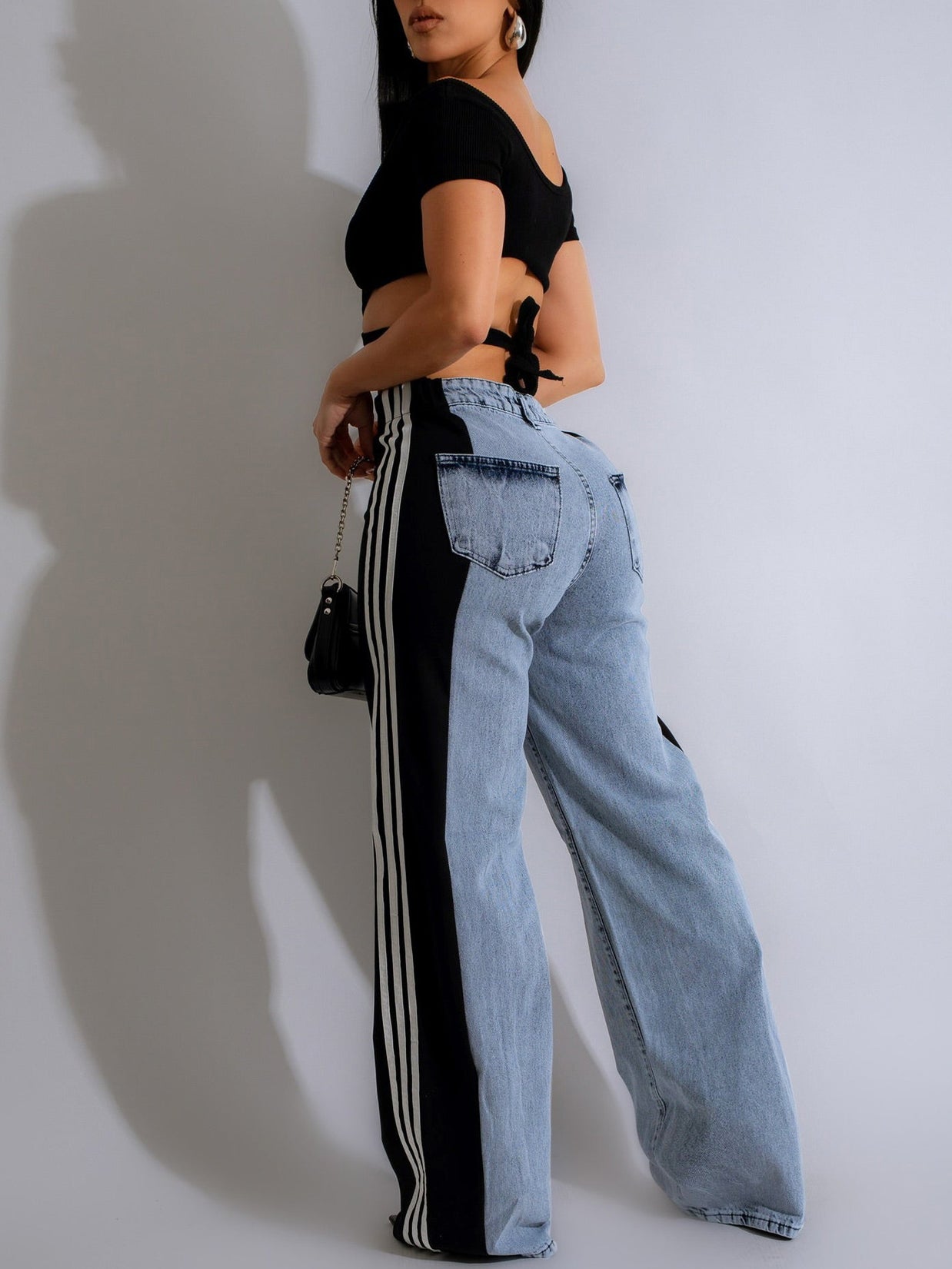 Patchwork High Waist Wide Leg Jeans