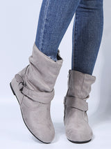 Solid Color Buckle Flat Ankle Boots