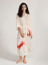 Kafiloe Floral Printed Long Kimono Robe