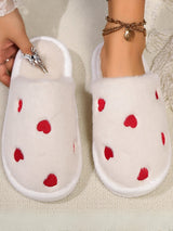 Heart Embroidery Plush Slippers