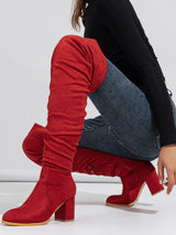 Solid Color Pleated Over Knee Boots