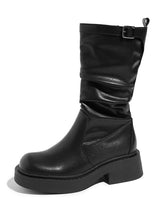 Solid Color Plarform Cowboy Mid-Calf Boots