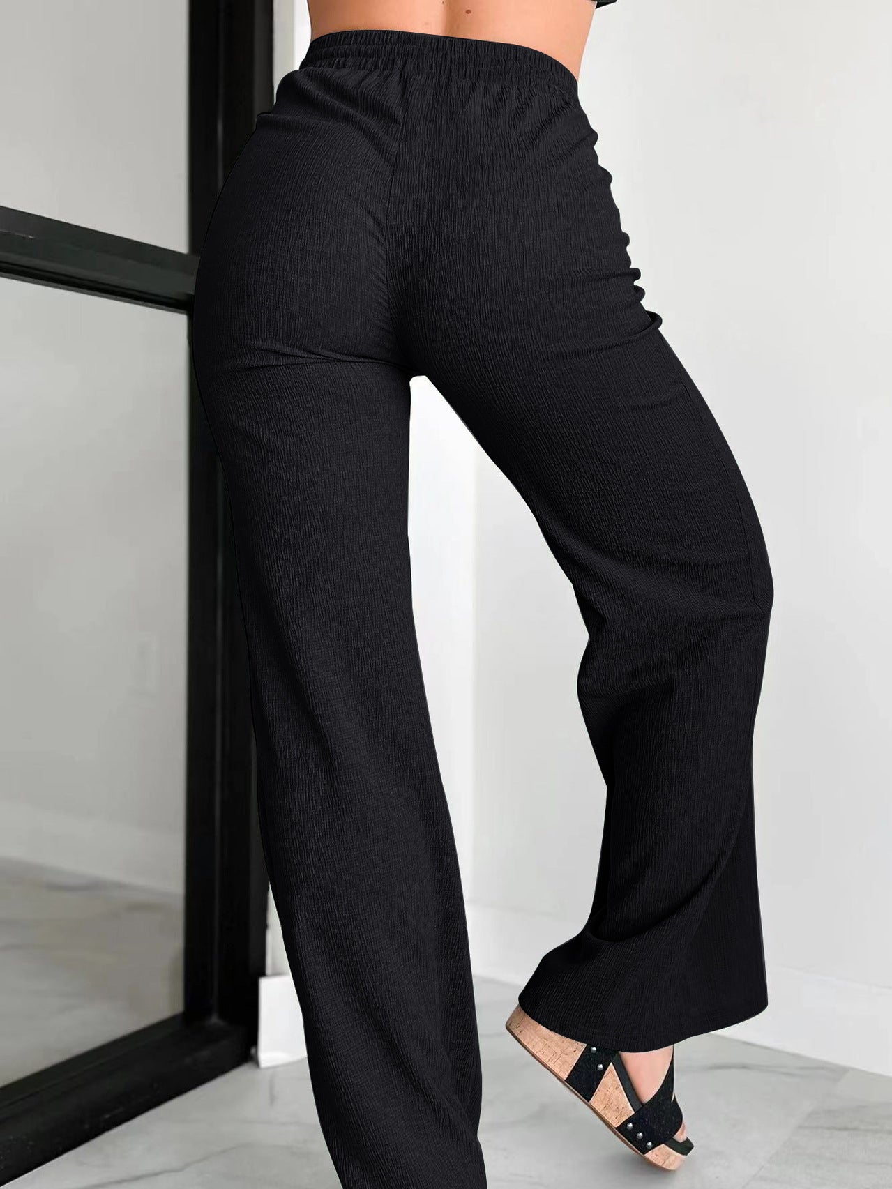 Drawstring Solid Color Straight Pants