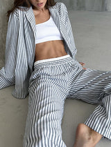 Printed Striped Shirts & Trousers Set