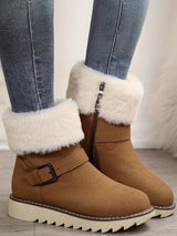 Buckle Plush Platform Snow Mid-Calf Boots