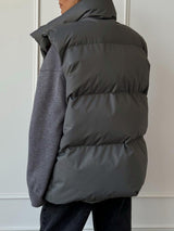 Lapel Solid Color Puffer Vest Jacket