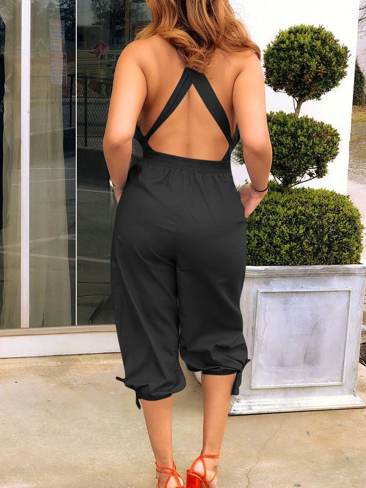 Halter Tie Up V Neck Jumpsuit