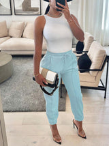 Solid Color Tie Up Leather Cropped Pants